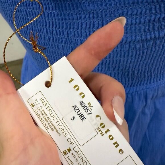 Blanco Royal blue 100% cotton linen strapless dress - Picture 4 of 8